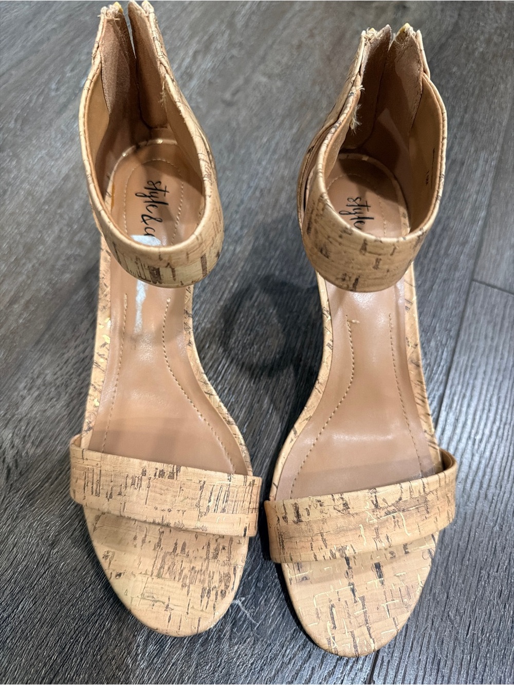 Style & Co. Cork-Look Ankle Strap Heels in Natural